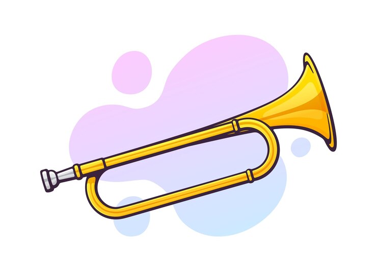 Vetor ilustração vetorial. buzina de instrumento de sopro de música clássica. equipamento de blues, jazz, ska, funk ou orquestral. clip-art com contorno para design gráfico. isolado em fundo branco