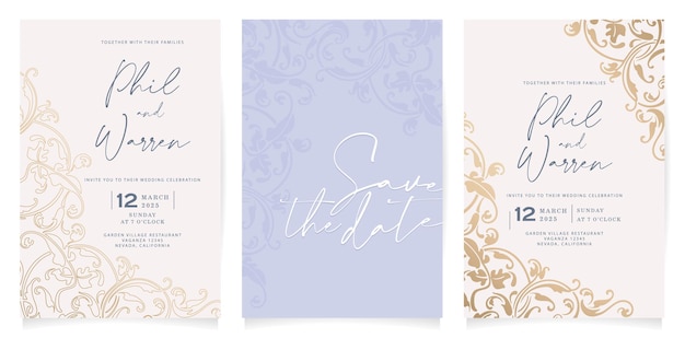 Vetor ilustração vetorial cartões de convite de casamento com estilos clássicos de elementos ornamentais florais