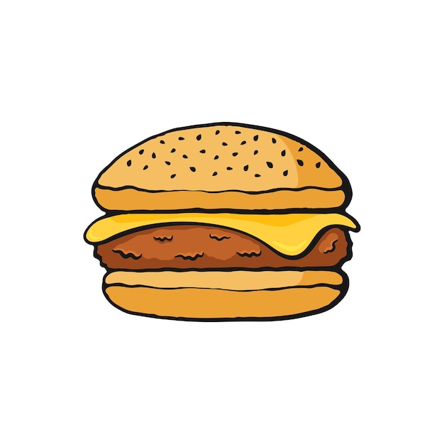 Ilustração vetorial cheeseburguer com carne e queijo imagem no estilo cartoon com contorno