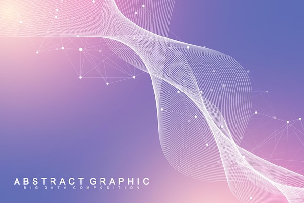 Ilustração vetorial científica engenharia genética e conceito de manipulação de genes hélice de dna molécula de fita de dna ou neurônios de átomo estrutura abstrata para ciência ou formação médica fluxo de ondas