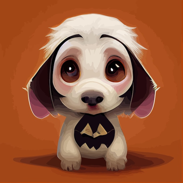 Ilustração vetorial clipart de cachorrinho branco com fantasia de halloween perfeita para cartão de felicitações