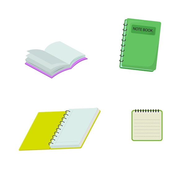 Ilustração vetorial coisas relacionadas à escola caderno livro livro aberto