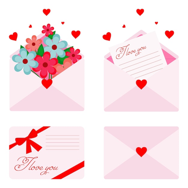 Ilustração vetorial coleção de envelopes postais saudações de feliz dia dos namorados presente