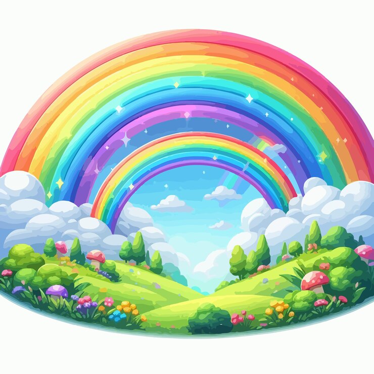 Ilustração vetorial colorida de arco-íris com nuvem