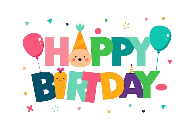 Ilustração vetorial colorida de Happy Birthday tipografia para desenho de cartão de aniversário para crianças