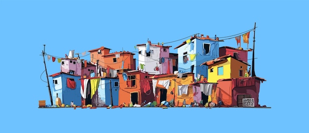 Ilustração vetorial colorida de uma área de favela de Mumbai As favelas monótonas de morro de Mumbai