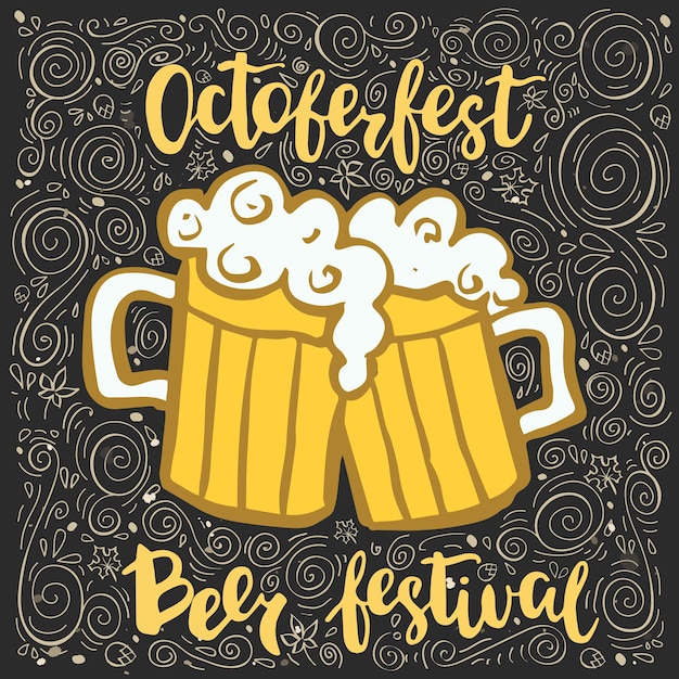 Vetor ilustração vetorial com duas canecas de cerveja e um festival de inscrição octoberfest