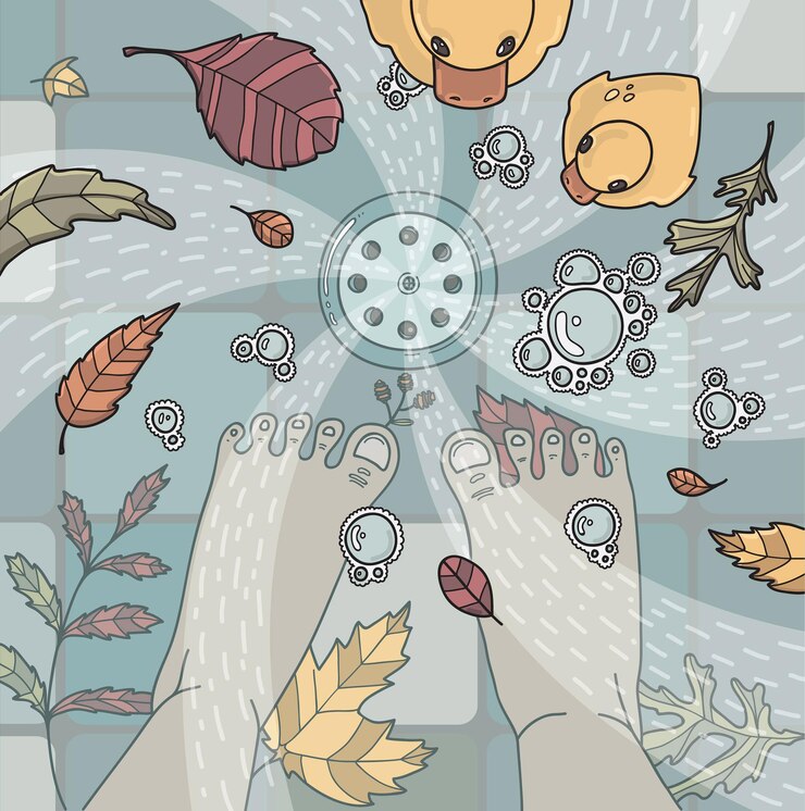 Vetor ilustração vetorial com folhas no chuveiro