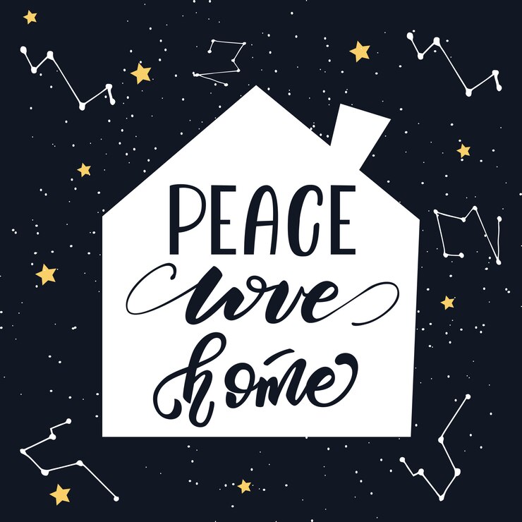 Vetor ilustração vetorial com letras paz amor casa