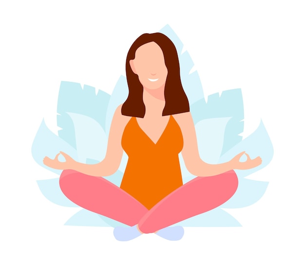 Ilustração vetorial com mulher fazendo atividade física Ilustração de estúdio de ioga fitness isolada no fundo branco Meditação de estilo de vida saudável em casa conceito