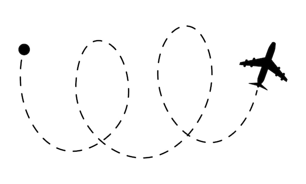 Ilustração vetorial com uma silhueta de avião e um caminho de linha traçada