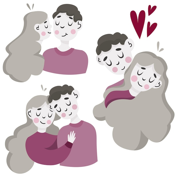 Ilustração vetorial Composição romântica Doce casal apaixonado conjunto de ilustração