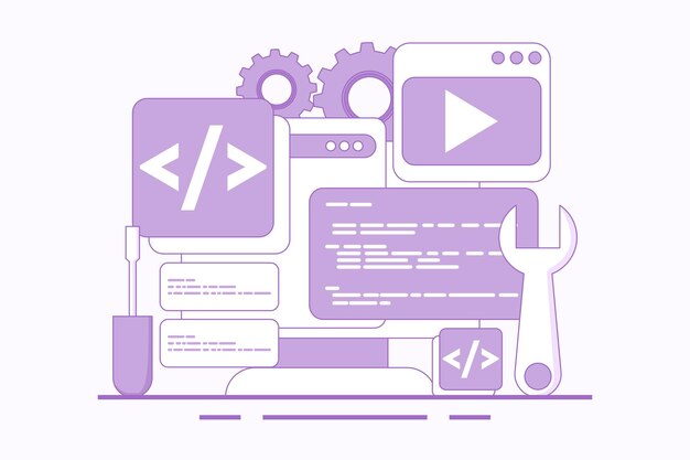 Ilustração vetorial Conceito de desenvolvimento web ou criador de site ou desenvolvimento de aplicativo