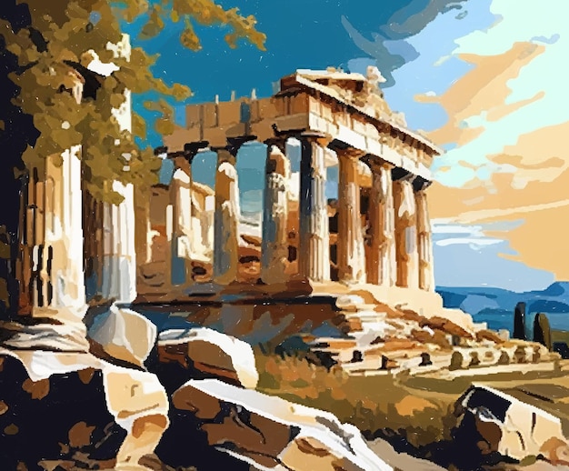 Vetor ilustração vetorial da acrópole de atenas em aquarela