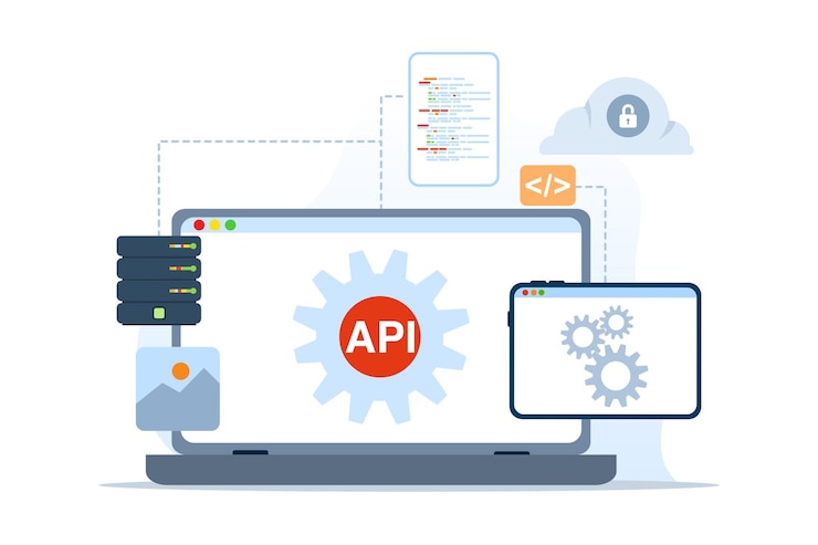 Vetor ilustração vetorial da api interface de programação de aplicações conceito de serviço de codificação