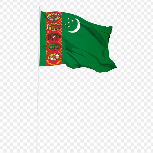 Ilustração vetorial da bandeira ondulada do Turcomenistão em fundo transparente