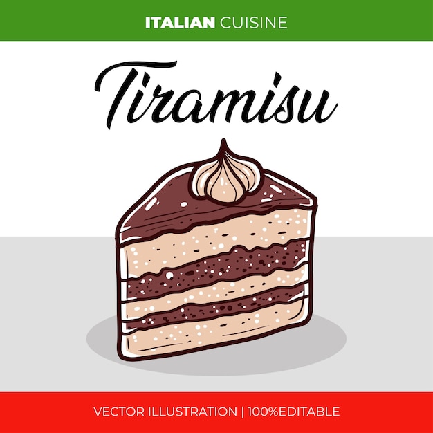 Ilustração vetorial da culinária italiana de Tiramisu