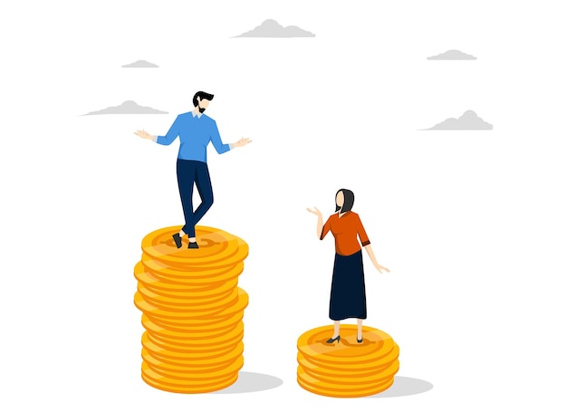 ilustração vetorial da disparidade salarial entre homens e mulheres, onde há mais funcionários do sexo masculino do que do sexo feminino