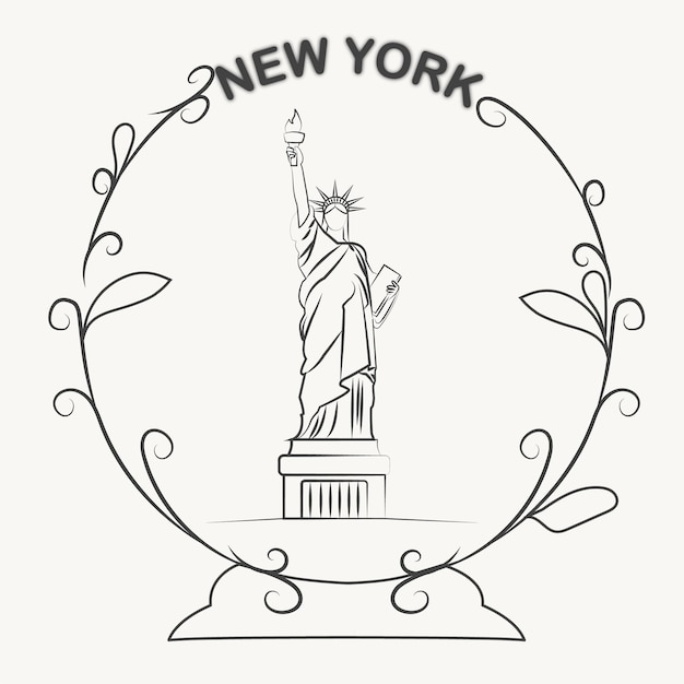 Vetor ilustração vetorial da estátua da liberdade de nova york com estilo linear