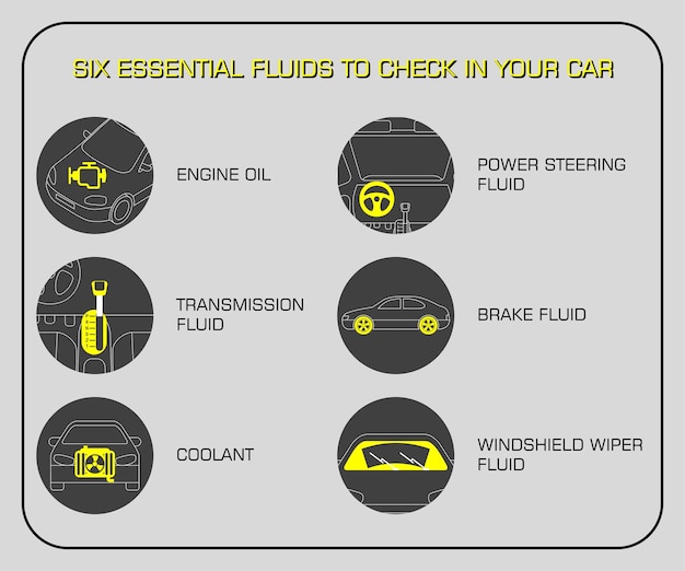 Ilustração vetorial da lista de verificação seis fluidos essenciais para verificar em seu carro