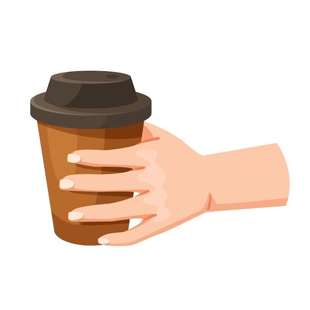 Ilustração vetorial da mão segurando uma xícara de café