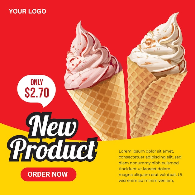 Ilustração vetorial da promoção do menu de sorvete nas mídias sociais