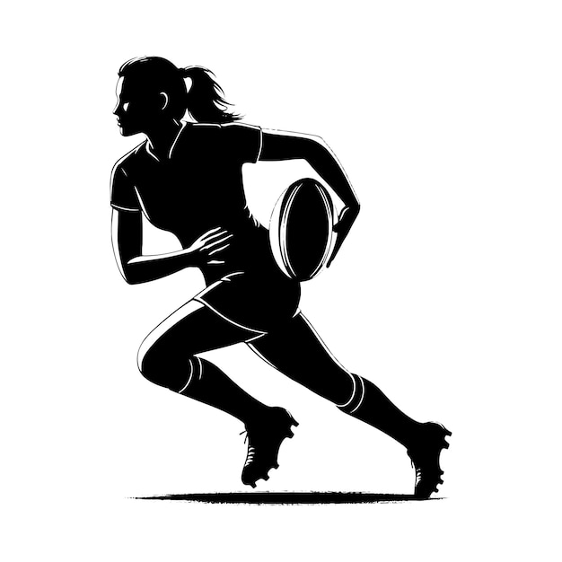 Ilustração vetorial da silhueta da jogadora de rugby feminina