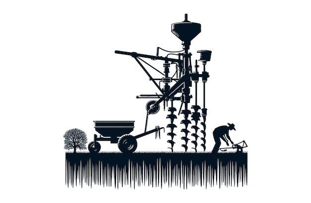 Vetor ilustração vetorial da silhueta de ferramentas agrícolas de perfurador de sementes