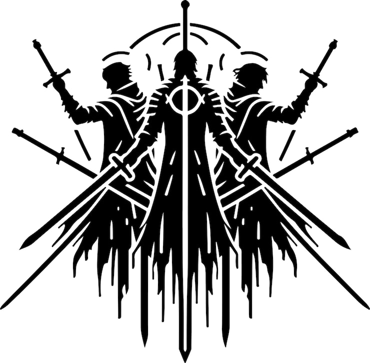 Vetor ilustração vetorial da silhueta de quatro espadachins