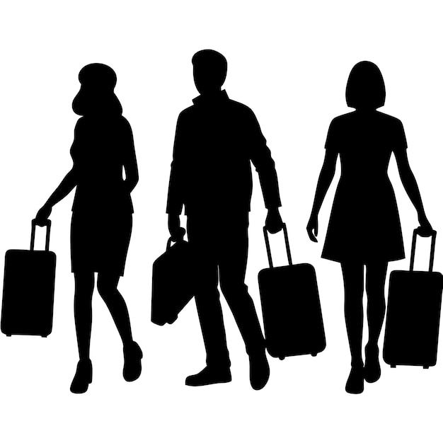 Ilustração vetorial da silhueta de um grupo de pessoas em viagem