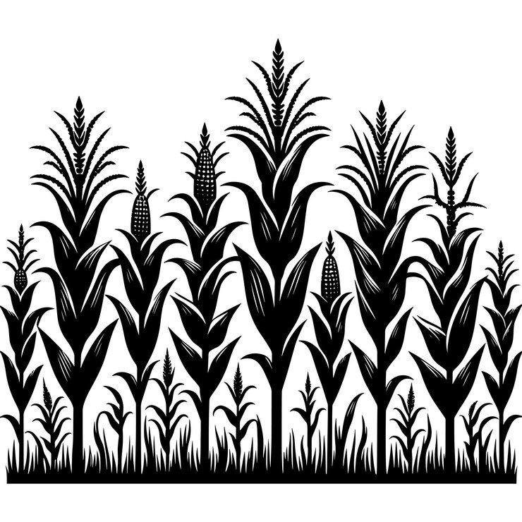 Vetor ilustração vetorial da silhueta de uma planta de milho isolada sobre um fundo branco