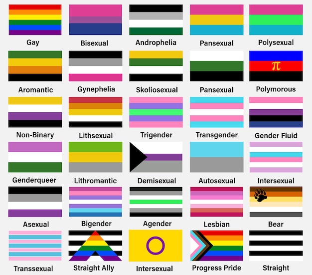 Ilustração vetorial de 30 bandeiras LGBTQ
