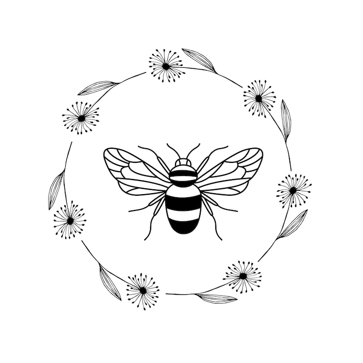 Vetor ilustração vetorial de abelha e coroa de flores