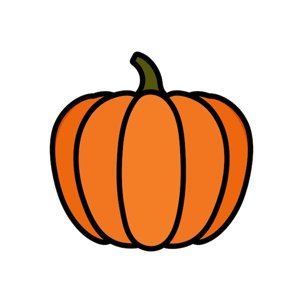 Ilustração vetorial de abóbora laranja símbolo da temporada de outono contorno preto grosso objeto único olá outono