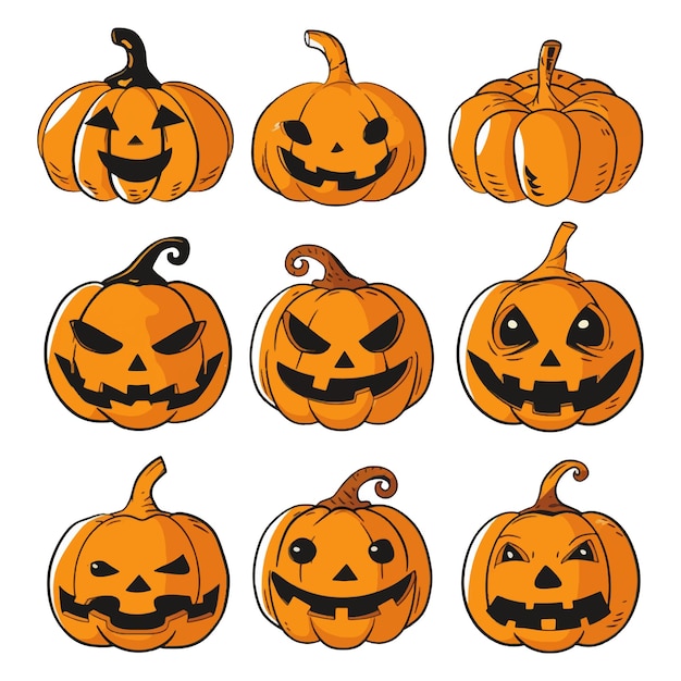 Ilustração vetorial de abóboras de Halloween em um fundo branco