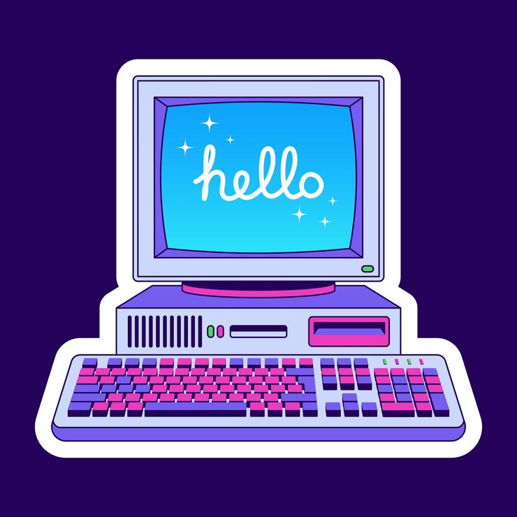 Vetor ilustração vetorial de adesivo de tecnologia vintage de computador retro
