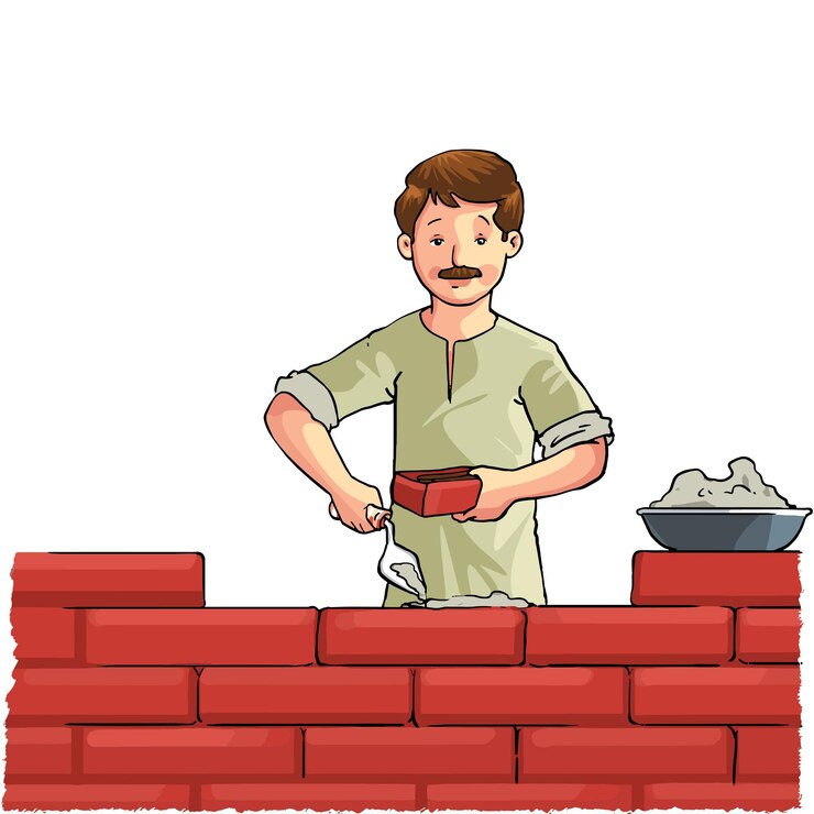 Vetor ilustração vetorial de ajudante de pedreiro de tijolos