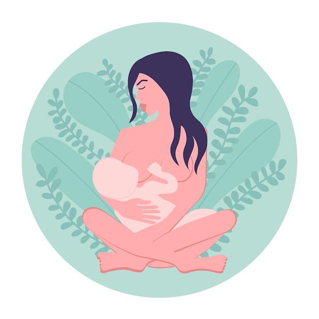 Ilustração vetorial de amamentação Mãe vetorial alimentando seu bebê com peito