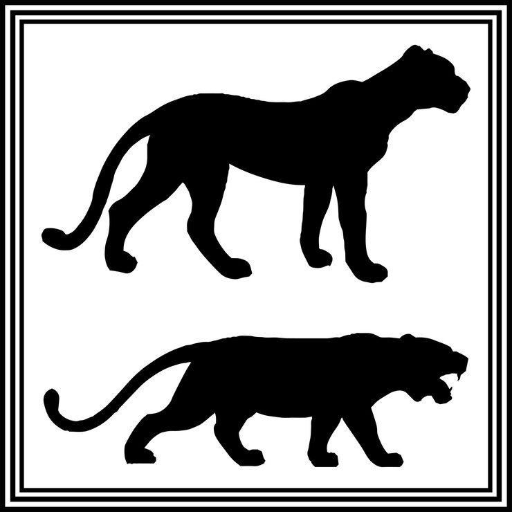 Vetor ilustração vetorial de animais selvagens em silhueta de chita