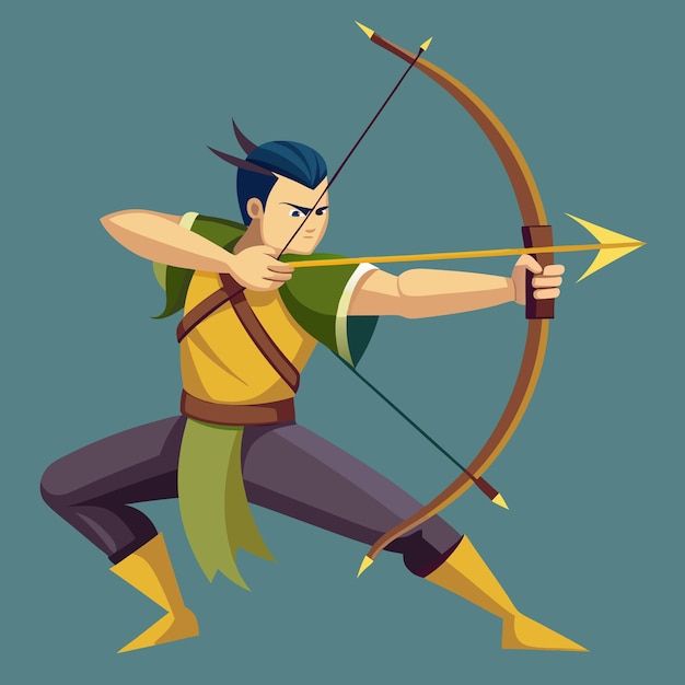 Ilustração vetorial de arqueiro Desenho dinâmico para temas de tiro com arco e esportes