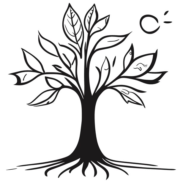Ilustração vetorial de arte online de árvore arte de linha doodle