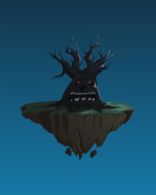 Ilustração vetorial de árvore assustadora voadora