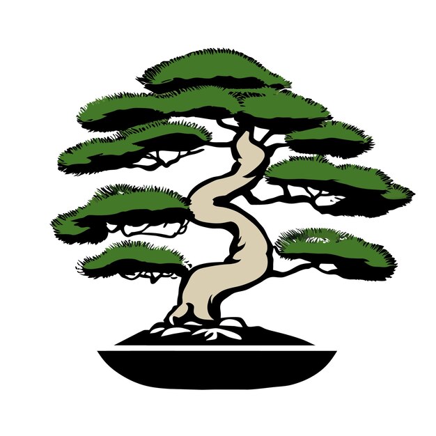 Ilustração vetorial de árvore bonsai em um fundo branco puro
