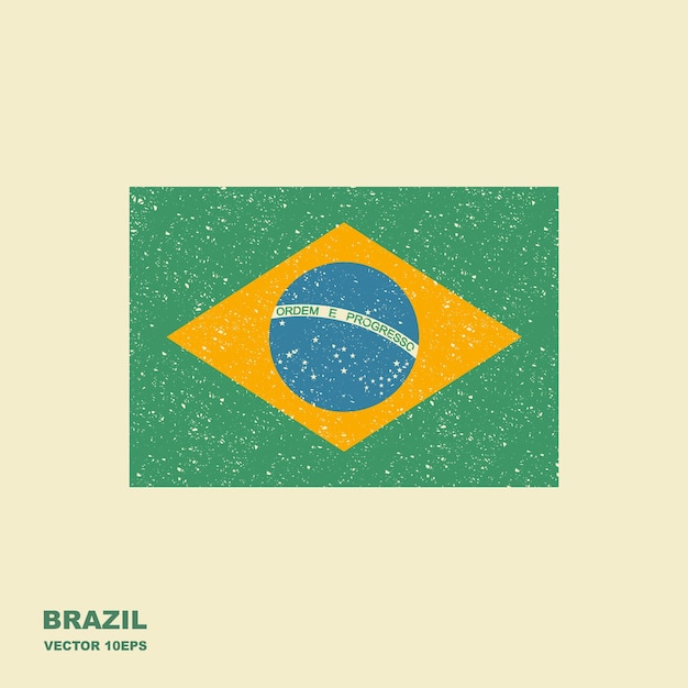 Vetor ilustração vetorial de bandeira do brasil ícone plano com efeito arranhado