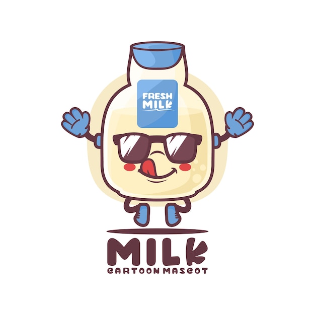 Ilustração vetorial de bebida de mascote de desenho de garrafa de leite