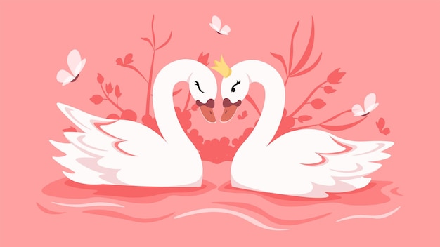 Ilustração vetorial de belos cisnes Ilustração de desenho animado de cisnes apaixonados que se ergueram em forma de coração