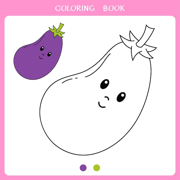 Ilustração vetorial de berinjela fofa para livro de colorir