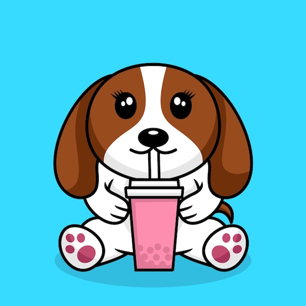 Vetor ilustração vetorial de boba bebendo premium de cachorro fofo