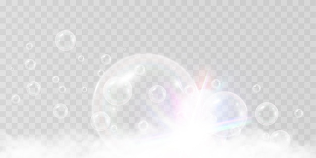 Vetor ilustração vetorial de bolhas de ar de espuma de sabão sobre um fundo transparente