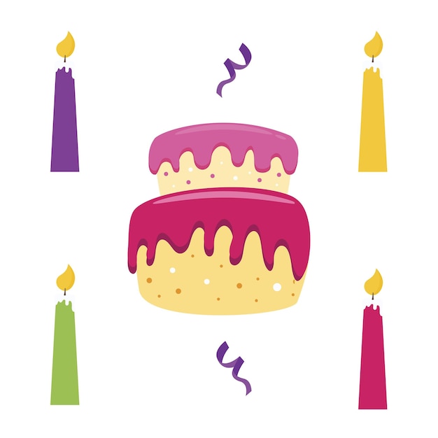 Vetor ilustração vetorial de bolo e vela de aniversário